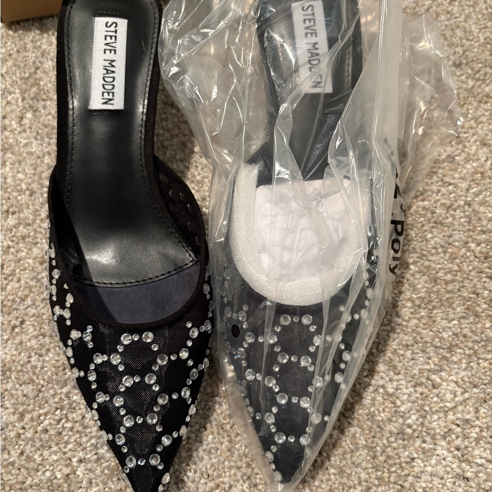 NWT Steve Madden White Mariano Crystal Mules Size 7 - Picture 2 of 8